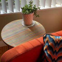 Round End Table Made From Recycled Skateboards - thumbnail 4