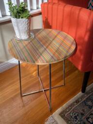 Round End Table Made From Recycled Skateboards
