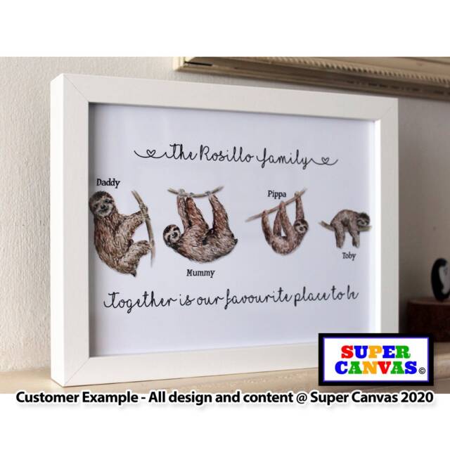 Sloth Family Personalised Unique Portrait Picture Framed Print Handmade Mum Dad Wife Husband Friend Nana Birthday Fathers Day Gift - image 1