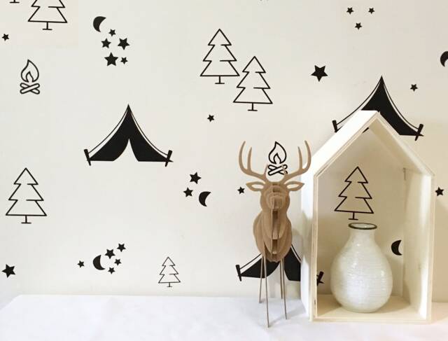 Camping Wall Decals Trees, Tents, Stars - Nursery Decor - image 1