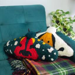 Pillow Green Moth Punchneedle Embroidery, Livingroom Decor Pillow, Bug Inspired By Nature - thumbnail 2