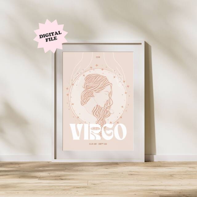 Digital File Virgo Print - Astrology Prints, Colourful Wall Art, Star Sign Retro Print, Sign, Eclectic Decor, Digital Download - image 1