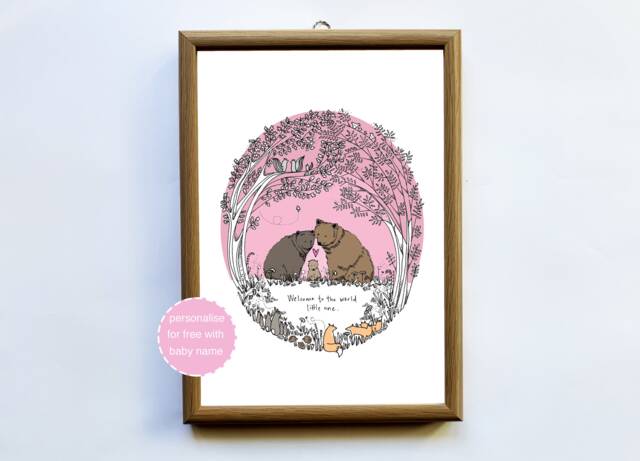 New Baby Print - Art Nursery Decor Woodland Born Shower - image 1
