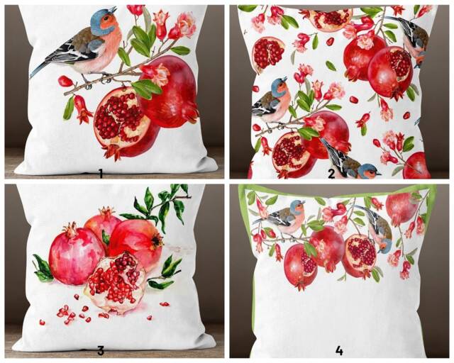 Pomegranate Tree Cushion Cover/Fruit Pillow Case/Red Kitchen Cover/Housewarming Cover/Country Home Decor/Gift For Mom - image 1