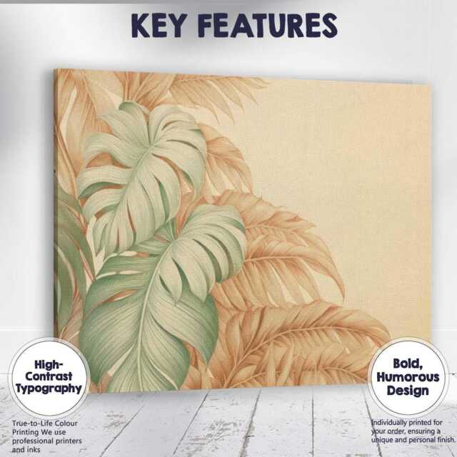 Neutral Beige Tropical Monstera Botanical Leaf Illustration Canvas Wall Art Print Decor Picture Ready To Hang - image 1