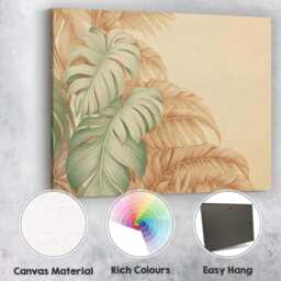 Neutral Beige Tropical Monstera Botanical Leaf Illustration Canvas Wall Art Print Decor Picture Ready To Hang - thumbnail 2