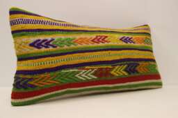 Throw Kilim Pillow, 12x24 Inch - 30x60 cm Rug Pillow Turkish Pillow Cushion, Art Deco Lumbar Cover, Yellow, Green, 4Oaf-339