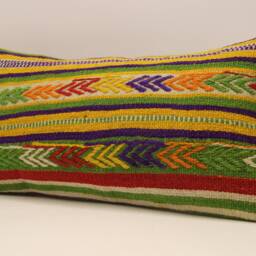 Throw Kilim Pillow, 12x24 Inch - 30x60 cm Rug Pillow Turkish Pillow Cushion, Art Deco Lumbar Cover, Yellow, Green, 4Oaf-339 - thumbnail 3