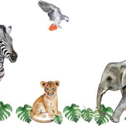 Safari Nursery Wall Art Watercolor Animal Decals - Elephant, Zebra, Birds - thumbnail 2
