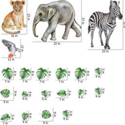 Safari Nursery Wall Art Watercolor Animal Decals - Elephant, Zebra, Birds - thumbnail 3