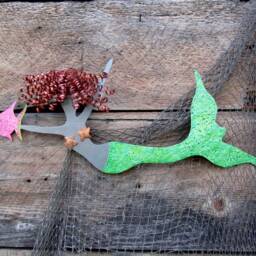 Redhead Mermaid Metal Wall Art Coastal Beach House Decor - 10x24 - thumbnail 2