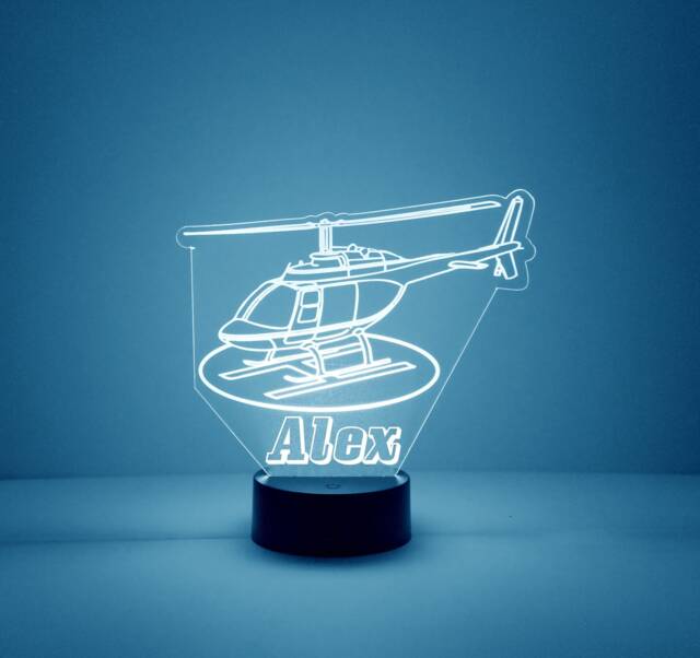 Light Up Helicopter, Custom Engraved Night Light, Personalized Free, 16 Color Options with Remote Control, Kids Room Helicopter - image 1