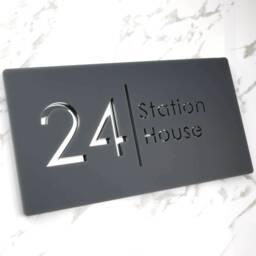 K Smart Sign - Bellissima H2 Laser Cut Matt Dark Gray Anthracite & Silver Mirror Floating House 300mm X 160mm - thumbnail 2