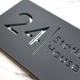 K Smart Sign - Bellissima H2 Laser Cut Matt Dark Gray Anthracite & Silver Mirror Floating House 300mm X 160mm - thumbnail 1