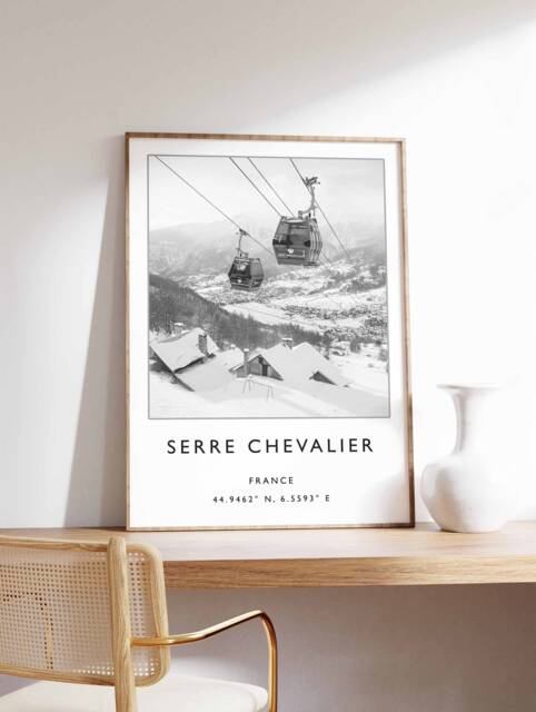 Serre Chevalier Ski Poster Black & White French Alps Print - image 1