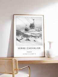 Serre Chevalier Ski Poster Black & White French Alps Print - thumbnail 1
