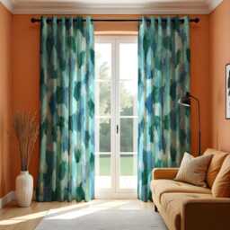 Watercolor Abstract Curtains, Blue & Green Pattern Drapes, Paint Effect Custom Size Curtain Panels, Modern Window Treatment - thumbnail 3