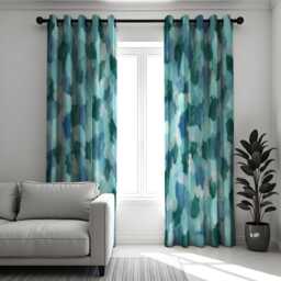 Watercolor Abstract Curtains, Blue & Green Pattern Drapes, Paint Effect Custom Size Curtain Panels, Modern Window Treatment - thumbnail 2