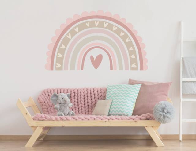 Extra Large Pink Scallop Rainbow Wall Sticker Decal - Children's Nursery Art Playroom Decor Print - image 1