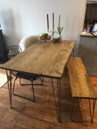 Reclaimed Dining Table With Black Hairpins, Choice Of Sizes+Colours, Handmade in London - thumbnail 1