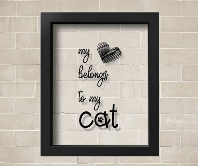 Transparent My Heart Belongs To My Cat Poster Lover Gift Quotes Cats Wall Art Owner Print Minimalism Decor - image 1