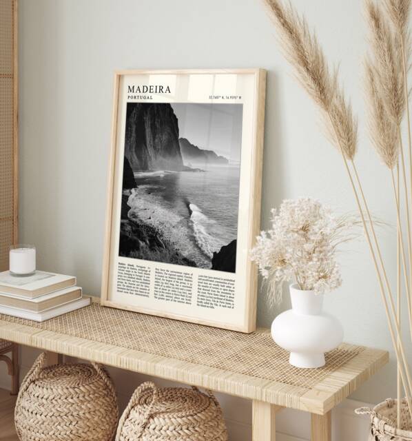 Madeira Portugal Travel Poster Black & White Vintage Art Print - image 1