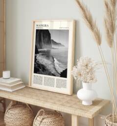 Madeira Portugal Travel Poster Black & White Vintage Art Print - thumbnail 1