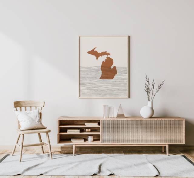 Boho Decor - Michigan Mid Century Wall Art, Minimalist Art & Abstract Print, State Map Print - image 1