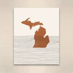 Boho Decor - Michigan Mid Century Wall Art, Minimalist Art & Abstract Print, State Map Print - thumbnail 3