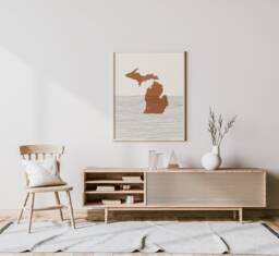 Boho Decor - Michigan Mid Century Wall Art, Minimalist Art & Abstract Print, State Map Print - thumbnail 1