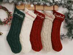 Personalized Knit Christmas Stocking Embroidered Family Name Stockings, 2025 Xmas Holiday Decor - thumbnail 1