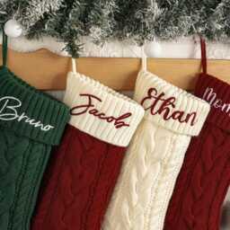 Personalized Knit Christmas Stocking Embroidered Family Name Stockings, 2025 Xmas Holiday Decor - thumbnail 3