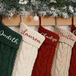 Personalized Knit Christmas Stocking Embroidered Family Name Stockings, 2025 Xmas Holiday Decor - thumbnail 2