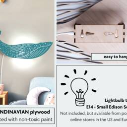 Blue Whale Lamp - Kids Night Light Ocean Nursery Plug in Sconce For Kids Room - thumbnail 2