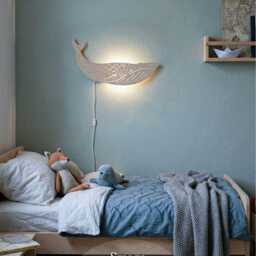 Blue Whale Lamp - Kids Night Light Ocean Nursery Decor Plug in Wall Sconce For Baby Room - thumbnail 4