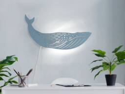 Blue Whale Lamp - Kids Night Light Ocean Nursery Plug in Sconce For Kids Room - thumbnail 1