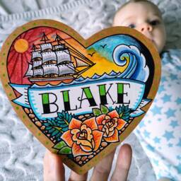 Baby Name Picture - Personalised Door Sign Kids Room Nautical Nursery Gift Boys Tattoo Pirate - thumbnail 1