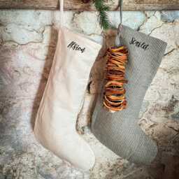 Personalized Embroidered Christmas Stockings, Linen Handmade Farm House Family Gift - thumbnail 2