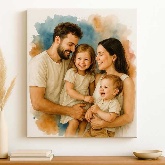 Custom Watercolour Family Portrait - Personalised Photo Illustration - image 1