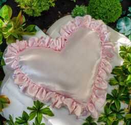 Satin Frilled Heart Pillow Cushion + Ruffles Handmade Frill Valentine Gift Pink & 23 Other Colours Small/Large