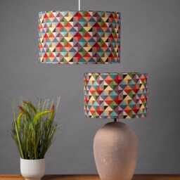 Triangle Harlequin Geometric Tapestry Lampshade. Bright Multicoloured Design. Cylinder Style Shade. 30cm & 40cm Sizes Available - thumbnail 1