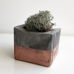 Concrete Planter Gray Copper Geometric Succulent Planter, Rectangle Urban Industrial Pot - thumbnail 2