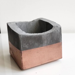 Concrete Planter Gray Copper Geometric Succulent Planter, Rectangle Urban Industrial Pot - thumbnail 3