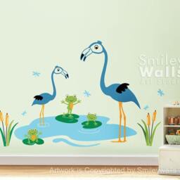 Nursery Vinyl Wall Decal Happy Flamingos & Froggies Dragonflies - Kids Children Art Decal Sticker Room Decor - thumbnail 2