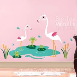 Nursery Vinyl Wall Decal Happy Flamingos & Froggies Dragonflies - Kids Children Art Decal Sticker Room Decor - thumbnail 3