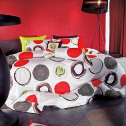 Red & Lime Green Circle Patterned 4 Pcs Cotton Sheet Set, Teens Room, Kids Room