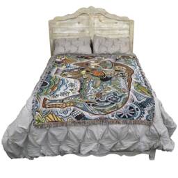 Bison Woven Tapestry Blanket, Native American Inspired, Pacific Northwest Totem Throw By Sue Coccia 100% Cotton Made in Usa 72x54 - thumbnail 3