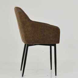 Faux Leather Dining Chairs Taupe Brown Kitchen Chair Vintage Black Legs Mid Century Accent - thumbnail 3