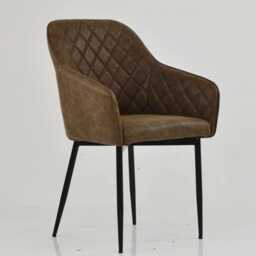 Faux Leather Dining Chairs Taupe Brown Kitchen Chair Vintage Black Legs Mid Century Accent - thumbnail 2