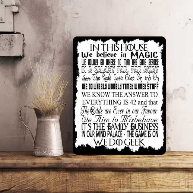 Geek House Rules Metal Wall Sign Distressed Home Decor - image 1